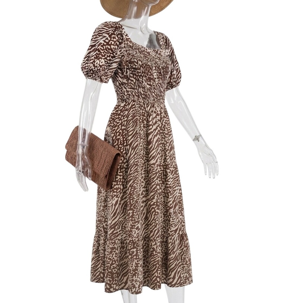 Love by Chesley Brown Ivory Mixed Animal Print Smocked Maxi Dress SKUW772